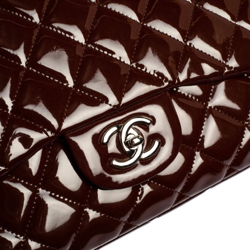Chanel Burgundy Quilted Patent Leather Maxi Classic Single Flap Bag - Picture 5 of 16